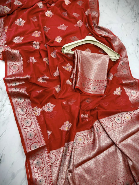 బనారసి సెమీ కటన్ సాఫ్ట్ సిల్క్ చీర - బ్లూ కలర్