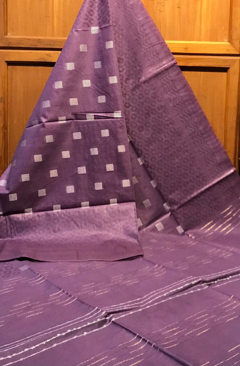 Semi Tussar Silk Saree With White Dupion Boota Design  - Purple Color