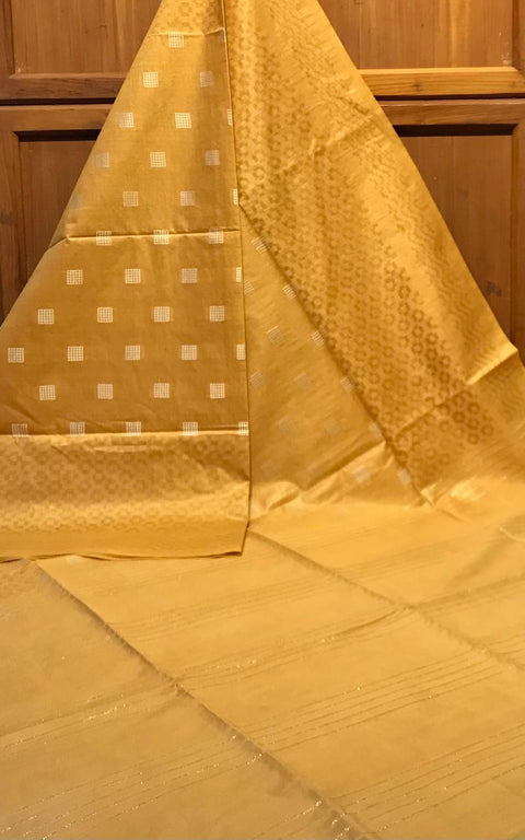 Semi Tussar Silk Saree With White Dupion Boota Design  - Yellow Color