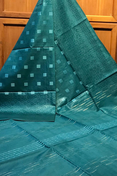 Semi Tussar Silk Saree With White Dupion Boota Design  - Sea Green Color
