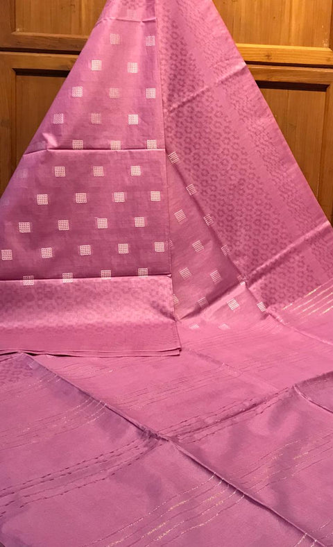 Semi Tussar Silk Saree With White Dupion Boota Design  - Pink Color