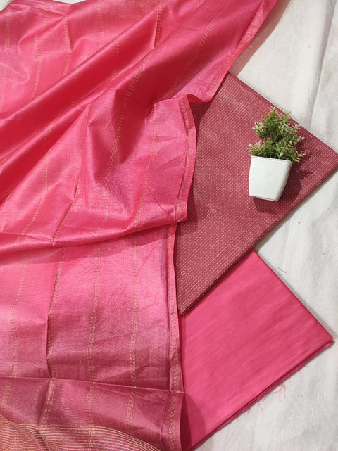 Semi Tussar Silk Unstitched Dress Material  - Pink Color