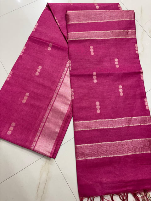 Zari Woven Semi Tussar Silk Saree - Rani Pink Color