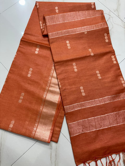 Zari Woven Semi Tussar Silk Saree - Brown Color