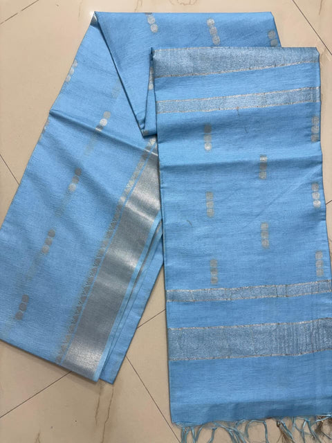 Zari Woven Semi Tussar Silk Saree - Light Blue Color