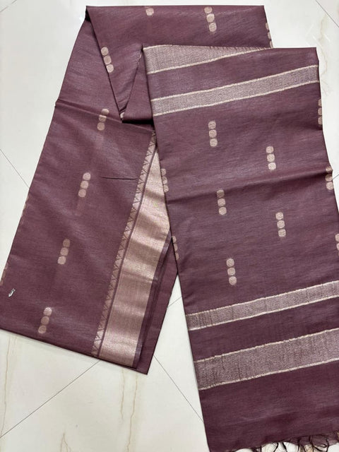 Zari Woven Semi Tussar Silk Saree - Plum Purple Color