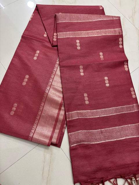 Zari Woven Semi Tussar Silk Saree - Maroon Color