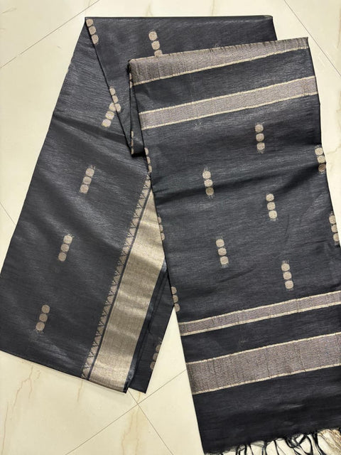 Zari Woven Semi Tussar Silk Saree - Black Color