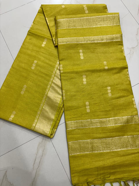 Zari Woven Semi Tussar Silk Saree - Olive Green Color