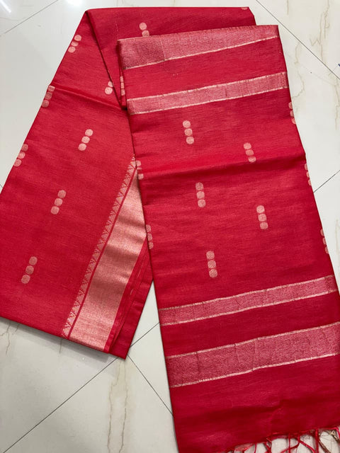 Zari Woven Semi Tussar Silk Saree - Red Color