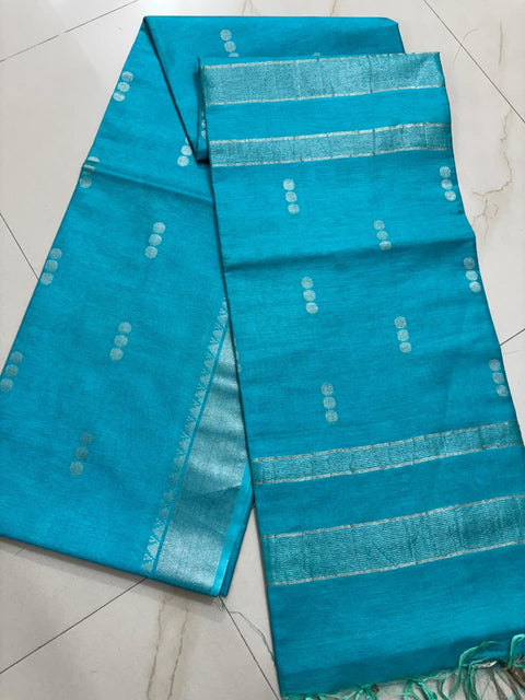 Zari Woven Semi Tussar Silk Saree - Blue Color