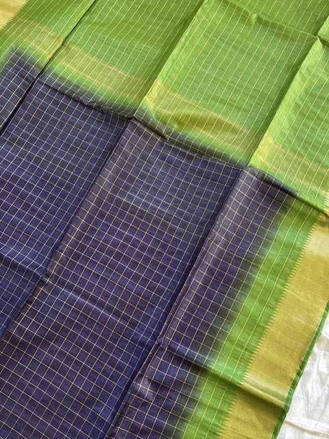 Semi Mangalgiri Cotton Silk Saree - Green & Blue Color