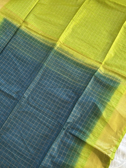 Semi Mangalgiri Cotton Silk Saree - Green & Dark Green Color