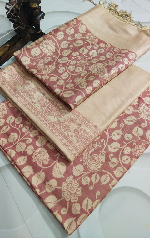 Cotton Silk Kalamkari Printed Dress Material - Pink Color