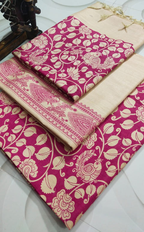 Cotton Silk Kalamkari Printed Dress Material - Pink Colour