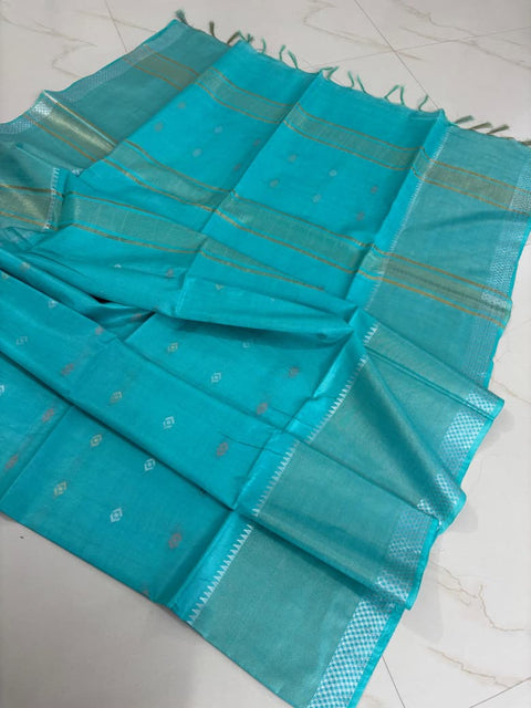 Woven Tussar Semi Silk Saree  - Blue Color