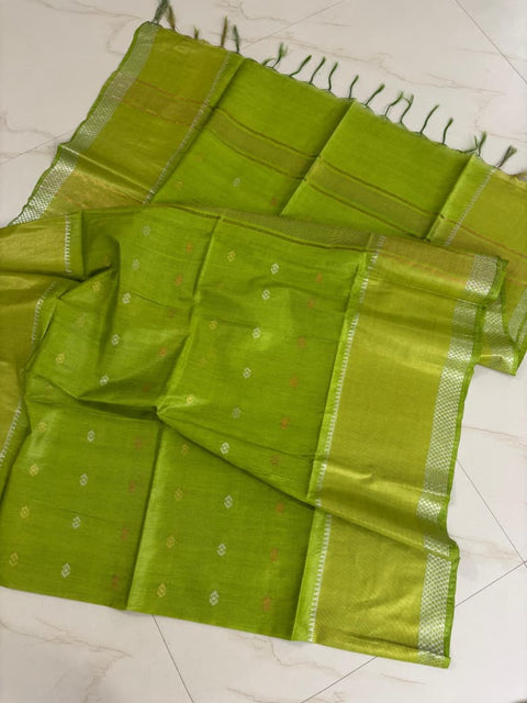 Woven Tussar Semi Silk Saree  - Green Color