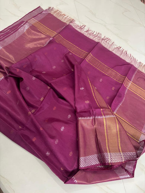 Woven Tussar Semi Silk Saree  - Purple Color