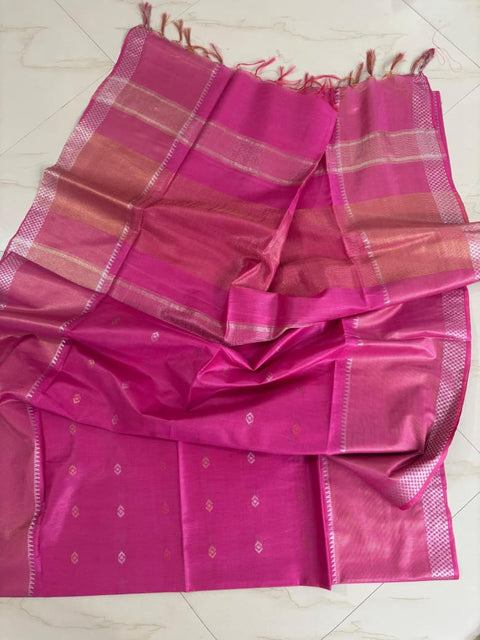 Woven Tussar Semi Silk Saree  - Pink Color