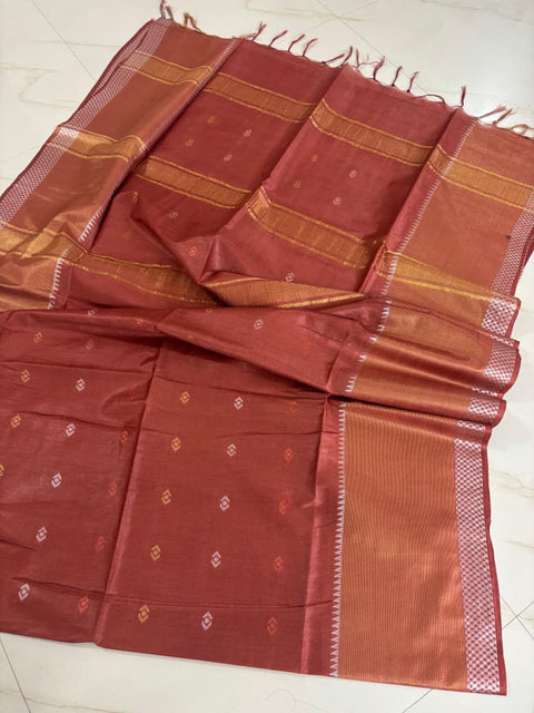Woven Tussar Semi Silk Saree  - Brown Color