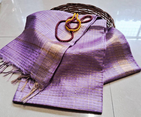 Semi Mangalgiri Mini Checks Saree - Purple Color