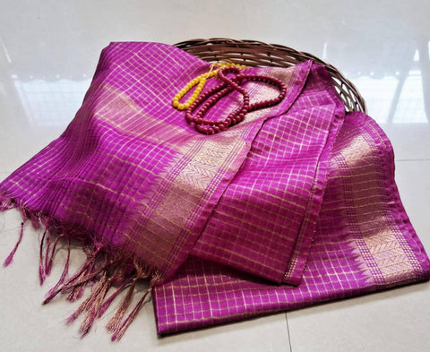 Semi Mangalgiri Mini Checks Saree - Pink Color