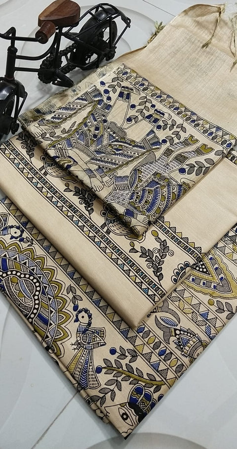 मटका कॉटन मधुबनी प्रिंट सूट - नारंगी रंग का सूट