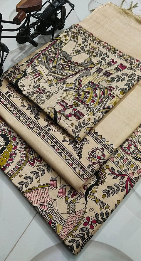Semi Tussar Madhubani Printed Suit - Design No.2