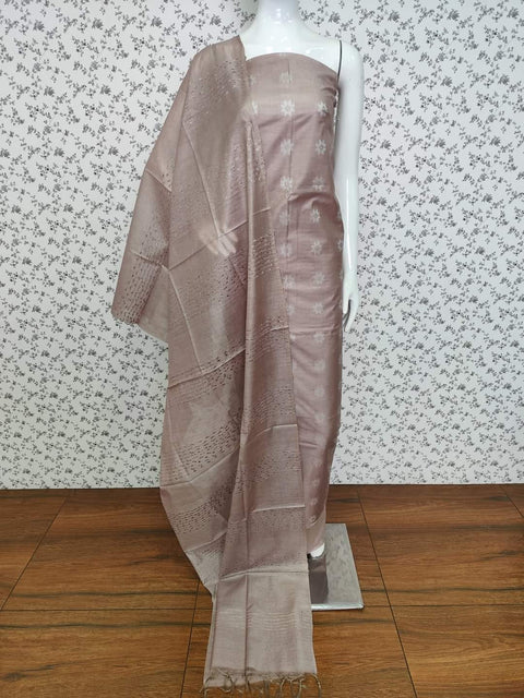 Semi Tussar Silk Dress Material with Star Buta Weave - Beige Color