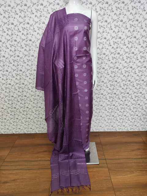 Semi Tussar Silk Dress Material with Star Buta Weave - Purple Color