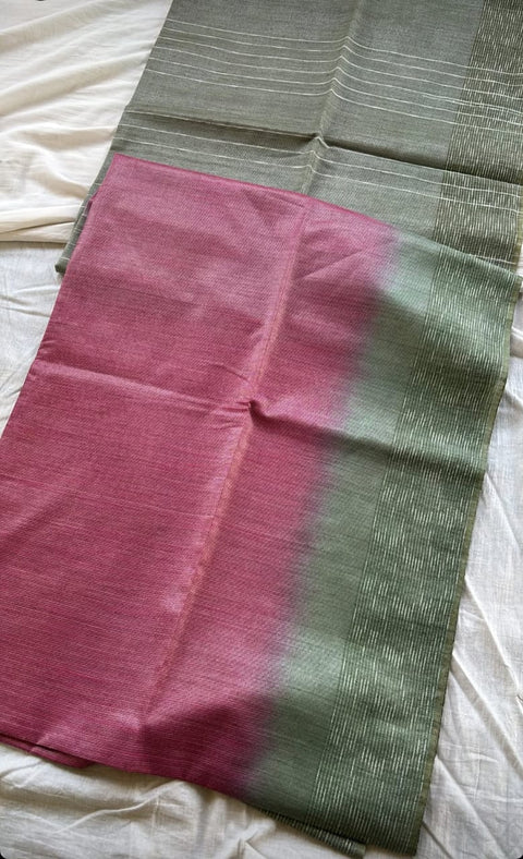 Baswada Jute Silk Saree - Green & Pink Color
