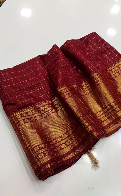 Semi Silk Mangalgiri Cotton Saree - Maroon Color