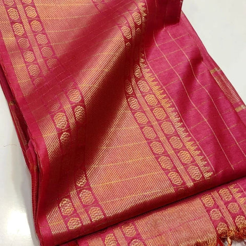 Semi Silk Mangalgiri Cotton Saree - Rose Pink Color