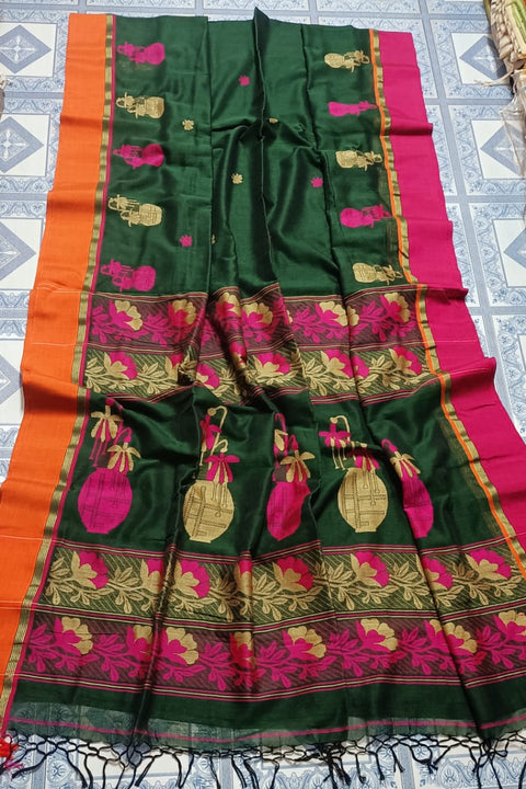 Cotton Jamdani Woven Saree - Green Color