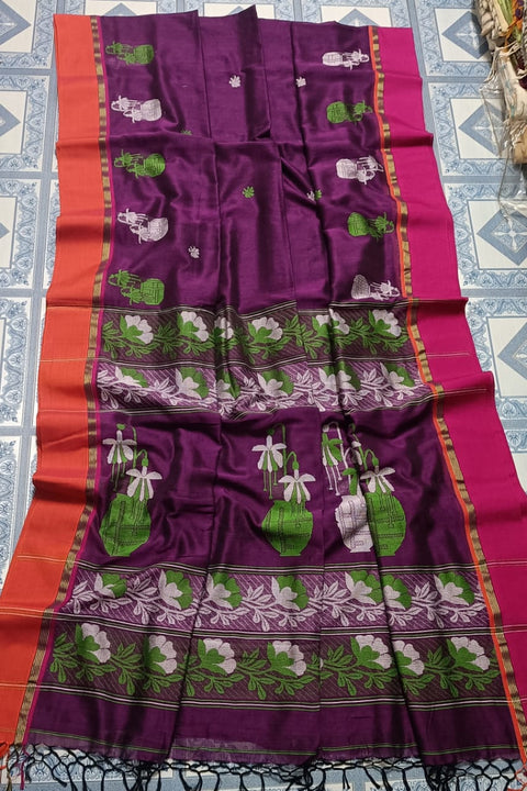 Cotton Jamdani Woven Saree - Purple Color