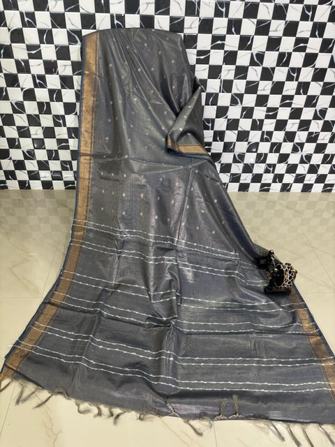 Shimmer Tissue Silk Saree - Grey Color