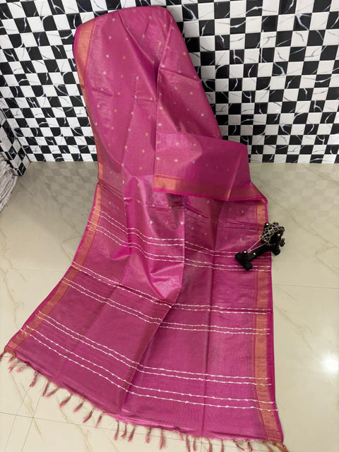 Shimmer Tissue Silk Saree - Rani Pink Color