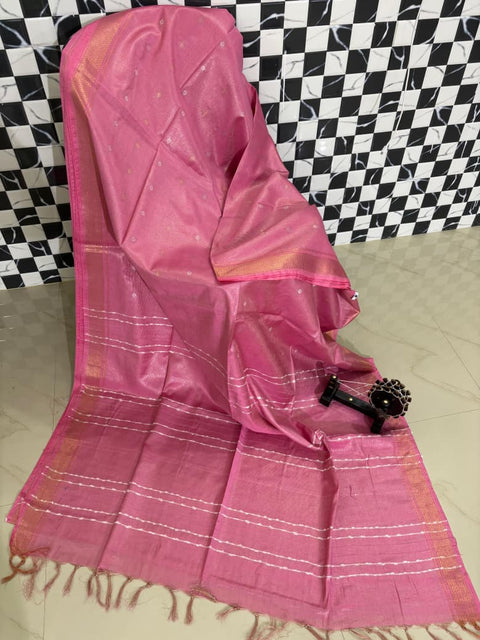 Shimmer Tissue Silk Saree - Pink Color