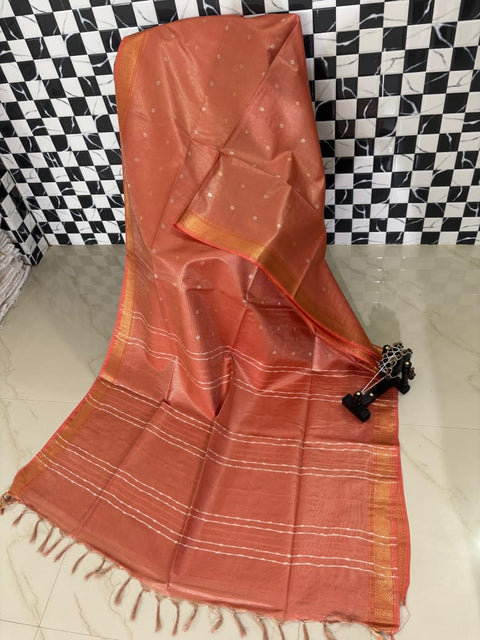 Shimmer Tissue Silk Saree - Warm Peach Color