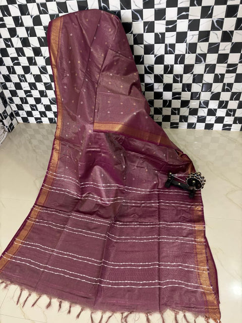 Shimmer Tissue Silk Saree - Magenta Color
