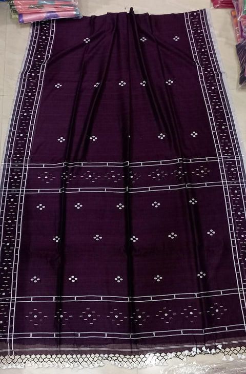 Traditional Cotton Jamdani Weaving Saree - Dark Purple Color