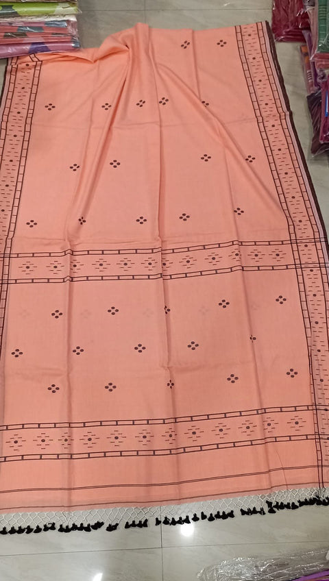 Traditional Cotton Jamdani Weaving Saree - Peach Color