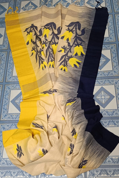 Jamdani Cotton Weaving Saree - Beige Color