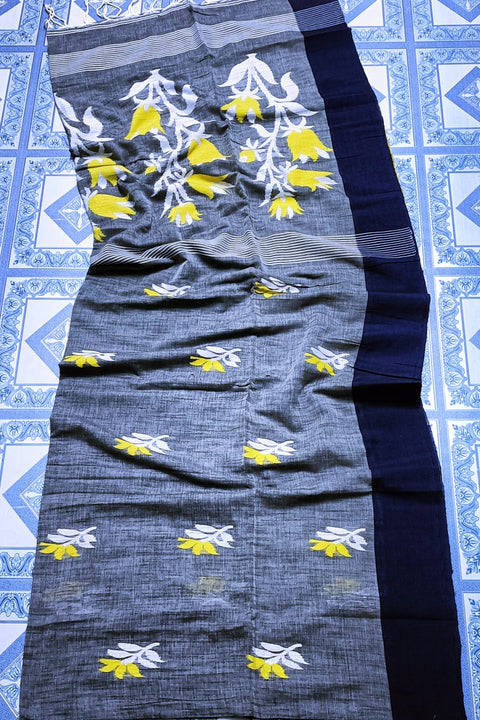 Jamdani Cotton Weaving Saree - Grey Color