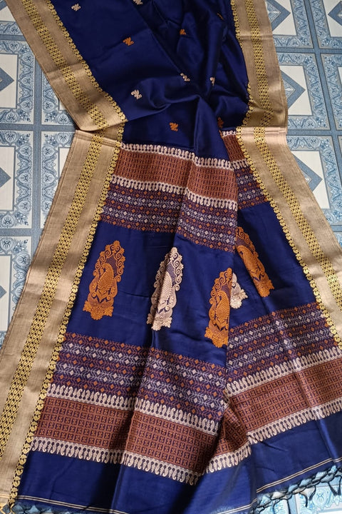 Jamdani Cotton Weaving Saree - Navy Blue Color