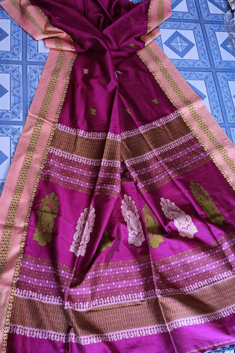Jamdani Cotton Weaving Saree - Purple Color