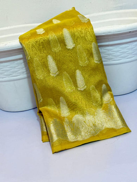 Banarasi Katan Tissue Soft Silk Saree - Yellow Color