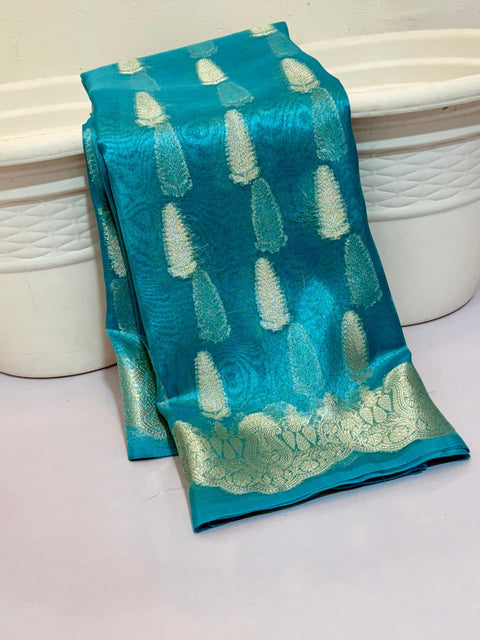 Banarasi Katan Tissue Soft Silk Saree - Sea Blue Color