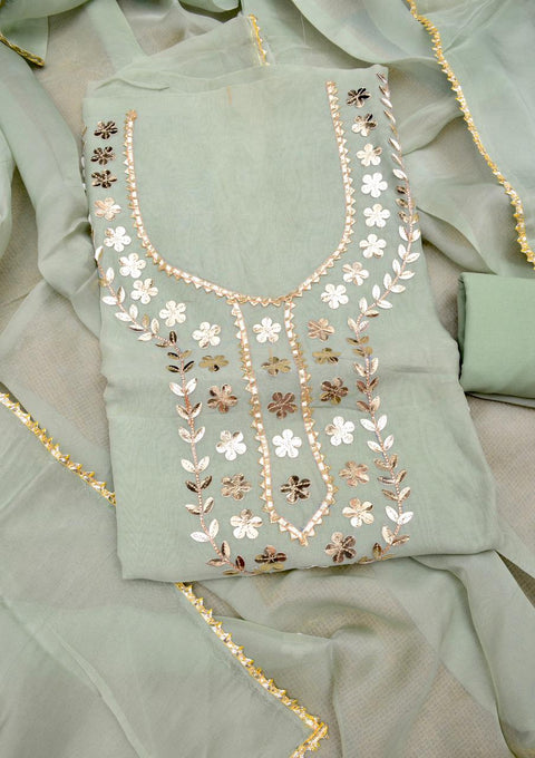 Organza Gota Patti Work Suit - Green Colour