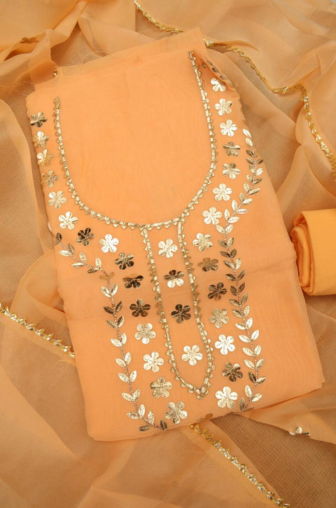 Organza Gota Patti Work Suit - Peach Colour